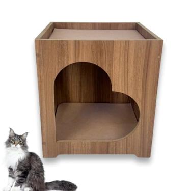 Imagem de BT WOOD Casa para Gatos em MDF 15mm, Formato Coração, 44x40x40cm, Branco com Carpete Antiderrapante (Marrom)