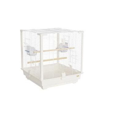 Imagem de Gaiola de pássaro quadrada de metal gaiola empilhável pequena gaiola de periquito de animal de estimação pequena gaiola de arame para casa ninho de pássaro (branco)
