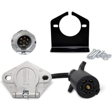 Imagem de NEW SUN Conector de extremidade de veículo adaptador redondo de lâmina de 7 pólos, adaptador elétrico de fiação de reboque com suporte de montagem