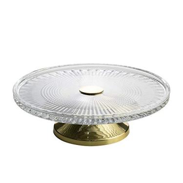Imagem de PRATO P/BOLO CRISTAL C/PÉ AÇO QUEEN DOURADO 32cm