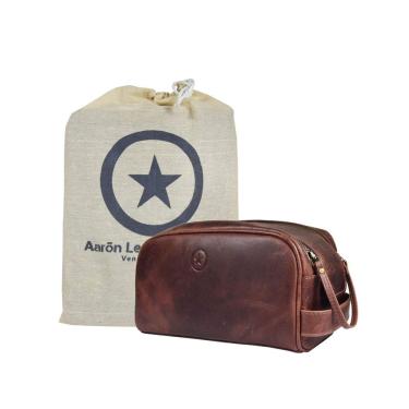Imagem de Necessaire Masculina de Couro, AARON LEATHER GOODS VENDIMIA ESTILO WB13, Marrom