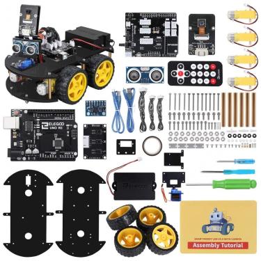 Imagem de Kit de Construção Carro Robô Inteligente UNO R3 com Sensor Ultrassônico e Controle Remoto para Crianças de 12 Anos ou Mais, ELEGOO, Preto