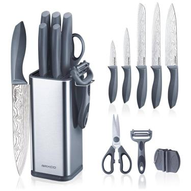 Imagem de Conjunto de Facas em Aço Inoxidável com Bloco de Bancada, 10 Peças, RAXCO, Preto