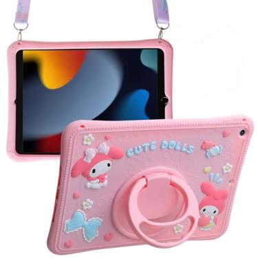 Imagem de Capa infantil para tablet Samsung Galaxy Tab A9 Plus 28 cm 2023 modelo A9+ (SM-X210/X216/X218), linda capa de silicone macio de desenho 3D com suporte giratório e alça ajustável, capa protetora rosa
