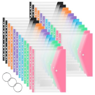 Imagem de blackonvlm 24 pacotes de bolsos para fichário com 11 furos, tamanho carta, pasta de arquivo de plástico A4 à prova d'água com bolsos e abas, para escola, casa, trabalho, material de escritório (estilo