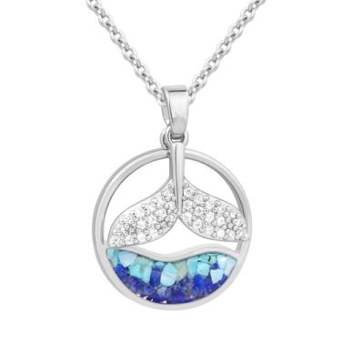 Imagem de Colar com pingente de cauda de sereia para mulheres, pingente de cauda de baleia, joia de natureza de praia, joia temática de oceano de sodalita turquesa, colar de cauda de golfinho dourado prateado
