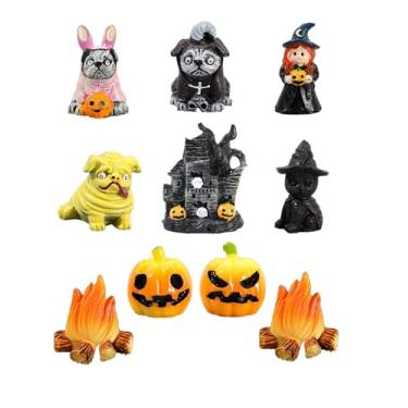 Imagem de SAFITOYA Pingentes de sapato de horror, 10 peças de berloques de sapato de Halloween para adolescentes, meninas, mulheres, homens, resina, 3D, cachorro, bruxa, castelo mágico, luzes de abóbora, fogo
