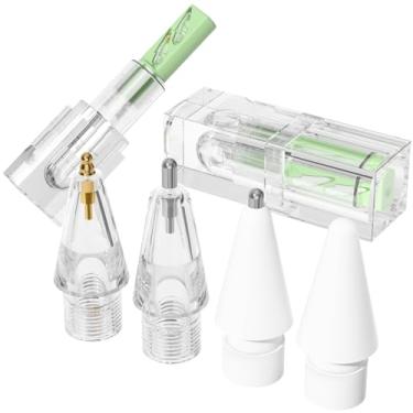 Imagem de AZF Pontas de substituição atualizadas para Apple Pencil Pro/USB-C/2ª geração/1ª geração (com caixa de armazenamento retrátil), pontas de lápis de substituição de metal mistas resistentes ao desgaste