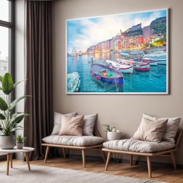 Imagem de Quadro com Moldura e Acrilico Cristal Vidro Sala Quarto Paisagem Barco Italia Mar Decorativo Horizontal Grande Hall