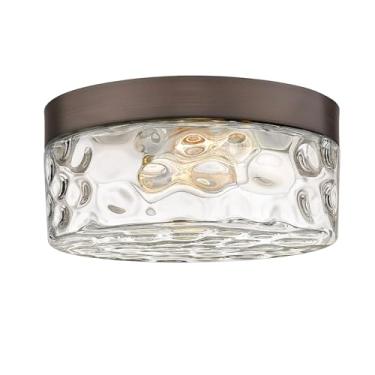 Imagem de Casia Luminária de iluminação embutida, perto da luz de montagem embutida no teto, luminária de teto industrial em acabamento de metal bronze polido a óleo com bolha de vidro