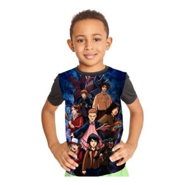 Imagem de Camiseta Infantil Série Stranger Things Desenho Ref:84 - smoke, Preto,