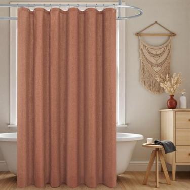 Imagem de Cortina de chuveiro KOUFALL Boho Terracotta Rust Linen impermeável