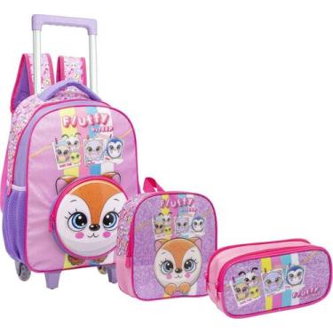 Imagem de Kit Mochila de Rodinha Lancheira e Estojo Fluffy Yepp MIF5328, Lilás