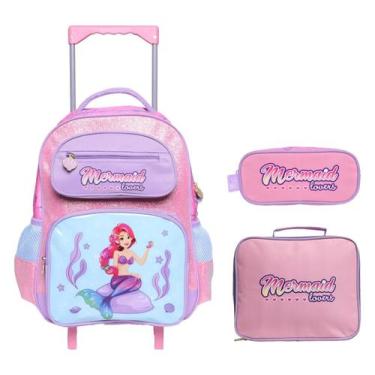 Imagem de Kit Escolar Infantil Mochila de Rodinha Lancheira e Estojo Princesa do