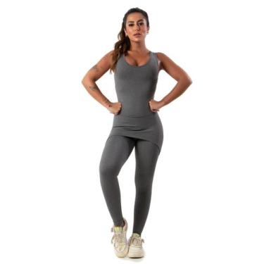 Imagem de Macacão Feminino Longo Com Saia Tapa Bumbum Fitness - JAVA MODAS, Cinz