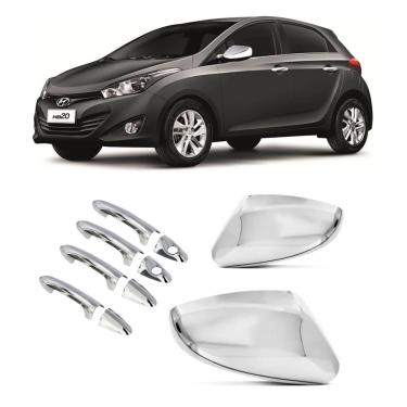 Imagem de Kit Aplique Cromado Maçaneta Retrovisor Sem Pisca Hyundai HB20 2013 à 2019