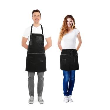 Imagem de Avental Preto Couro Cintura Curto Chef Bar Barbearia Kit 2un