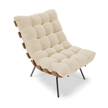 Imagem de Poltrona Costela Linho Grosso Bege A19 Base Metálica Preto - D'Rossi