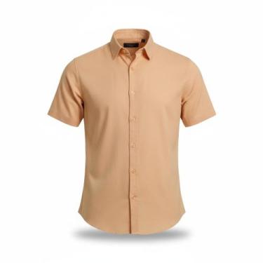Imagem de Camisa Masculina Social Lisa Basica Manga Curta - Volgue, Bege, G