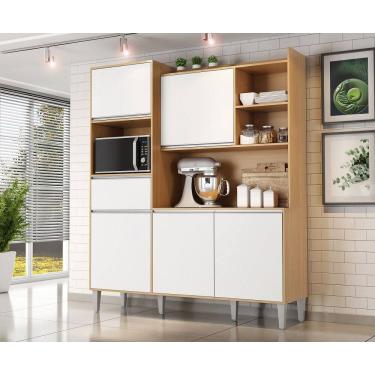 Imagem de Cozinha Compacta Kit Isabel 5 Portas 1 Gaveta e Nicho P/ Microonda - Amendoa/Branco AJL