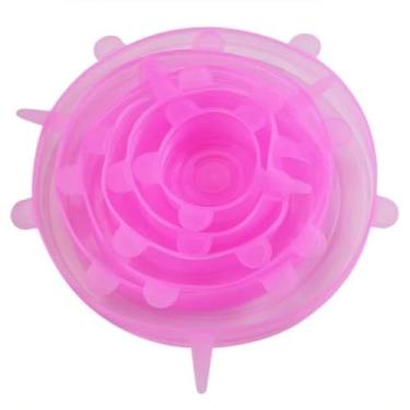 Imagem de Kit 6 Tampas de Silicone Reutilizável Esticável Tampa Elástica Universal para Microondas, Panelas, Frigideiras, Canecas e Recipientes(ROSA)