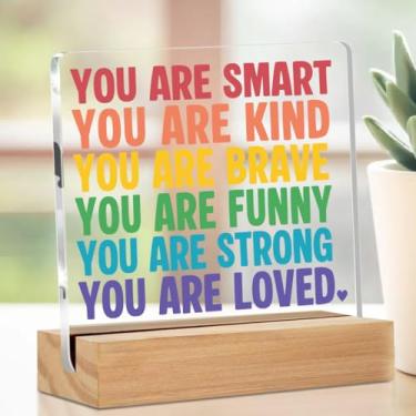 Imagem de Presentes de saúde mental para mulheres, citações positivas motivacionais placa de decoração acrílica, presentes inspiradores para mulheres, homens, amigos, afirmações positivas, utensílios de mesa