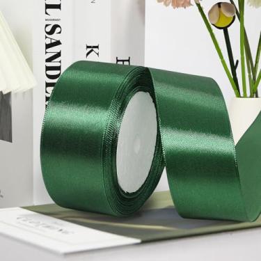 Imagem de Fita de cetim sólida, 50 metros fita de tecido artesanal para embrulho de presente buquês florais decoração de festa de casamento - 3,8 cm 50 metros, verde escuro