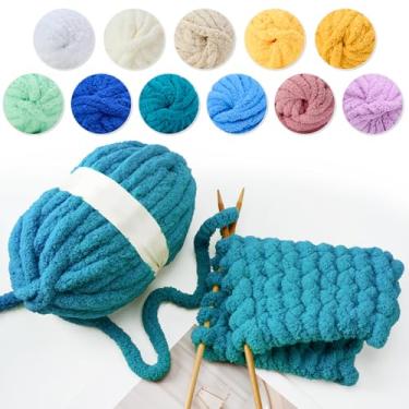 Imagem de Fio de chenille grosso para tricô de braço - fio jumbo super macio, lavável na máquina para cobertores faça-você-mesmo, travesseiros, decoração de casa 200 g