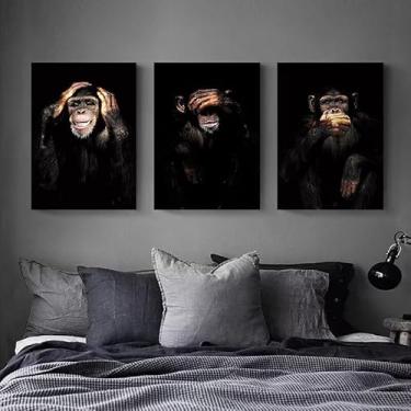 Imagem de Arte em tela de três macacos sábios 30,5 x 40,6 cm, presente de arte de parede para casa moderna, escritório, sala de estar, decoração de quarto, pôster em tela sem moldura, presente de arte de parede