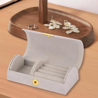 Imagem de Caixa organizadora de joias de viagem para mulheres e meninas, estojo de armazenamento longo para colar e brincos, presentes para mulheres, caixa de joias pequena - cinza claro