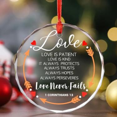 Imagem de Enfeites de Natal, decorações de árvore, enfeites de pendurar para 1 peça, vidro redondo, amor nunca falha, cristão, decoração de casa ao ar livre, interior