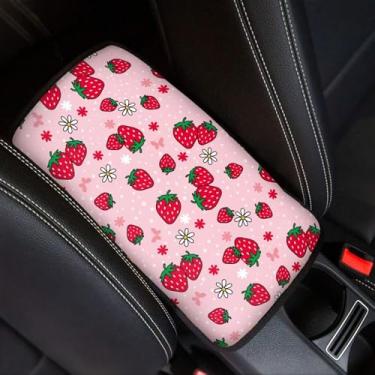 Imagem de Horeset Capa de apoio de braço de carro Strawberry proteção antiderrapante confortável caixa de armazenamento para descanso de braço, fácil de instalar/ajuste universal