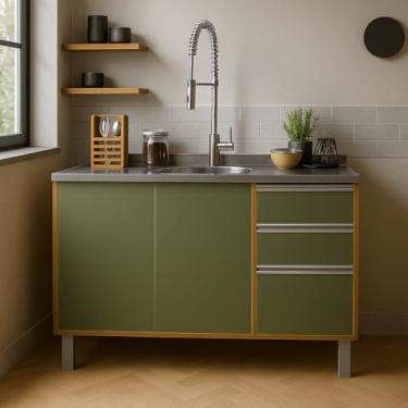 Imagem de Gabinete Premium Pia Balcão 120cm Armário Cozinha Compacto MDF Robusto