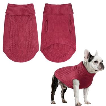 Imagem de YKYUASD Suéter de inverno para cães e gatos, roupas de inverno, quente, sólido, para clima frio (vermelho tijolo, médio)