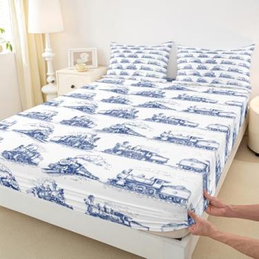 Imagem de Jogo de lençol solteiro com elástico vintage, veículos de transporte de construção, para decoração de quarto de crianças, meninos e adolescentes, lençol de microfibra macia com bolso profundo, 1