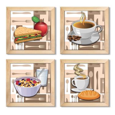 Imagem de Quadro Decorativo Cozinha Café Manhã Padaria 20X20Cm Kit 4Un Titulo Moldura Mel