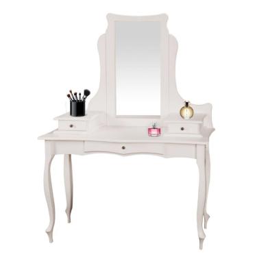 Imagem de Penteadeira Com 3 Gavetas Pés Luiz Xv - Branco Laca