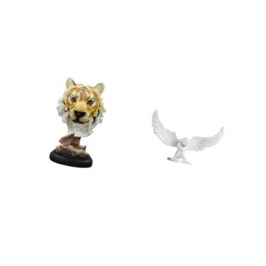 Imagem de Fenteer Escultura de Cabeça de Tigre Anjo, Estatueta Artesanal Moderna em Resina, Ornamento Decorativo para Entrada, Sala de Estar, Escritório, Inauguração de