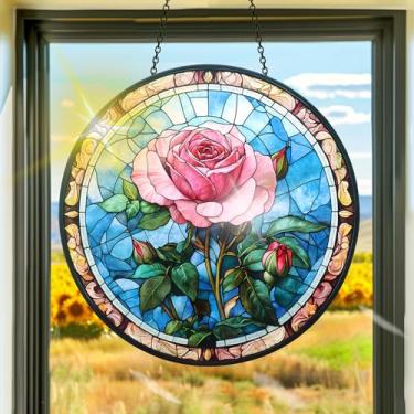 Imagem de Acrílico colorido, apanhador de sol, decoração de janela suspensa de flores, arte de parede de arco-íris, para sala de estar, quarto, varanda, interior e exterior, jardim, enfeites de Natal, decoração