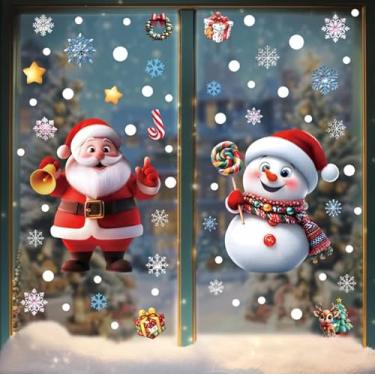 Imagem de Decoração de Natal, adesivos de janela de Natal, adesivos de janela de floco de neve, decalques com rena de boneco de neve de Papai Noel, decorações de Natal em PVC, adesivos para decoração de festas
