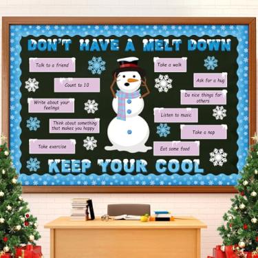 Imagem de Moinchore Conjunto de quadro de avisos de inverno Don't Have a Meltdown Keep Your Cool Classroom Decoration Snowman Emotional Regulation Strategies Snowflakes Recortes para porta parede escola