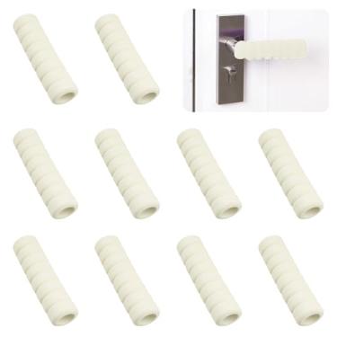 Imagem de UFURMATE Capas para maçanetas de porta, 10 peças de capas de maçaneta de espuma vinílica acetinada macia anticolisão capas de luva de maçaneta de segurança para primavera e inverno (branco cremoso)