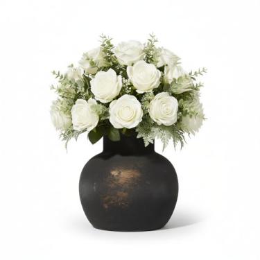 Imagem de Geniff Vaso de flores de cerâmica de 14 cm – Cerâmica Boho rústica de fazenda, vaso decorativo para decoração de casa, mesa, prateleira, cornija, sala de estar, ideal para flores frescas ou secas