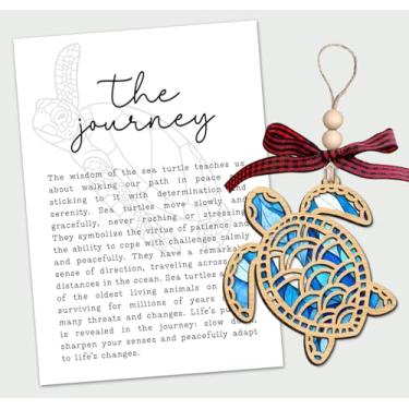 Imagem de Ornamento de tartaruga marinha - cartão de história da jornada - design de tartaruga de madeira - símbolo de paciência, serenidade e longevidade - lembrança inspiradora refletindo o caminho pacífico