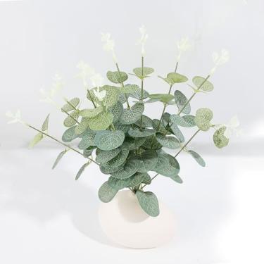 Imagem de 10 peças de folhas artificiais de caule de eucalipto para decoração de vegetação para casa planta falsa faça você mesmo ramo de eucalipto artificial decoração de casamento 30 cm