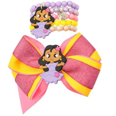 Imagem de Kit Pulseira Laço Infantil Luxo Princesas Presente Crianças (Pink)