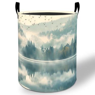 Imagem de Cesto de lavanderia com paisagem natural, 50 cm x 40 cm, balde de armazenamento de roupas Oxford dobrável à prova d'água para quarto, banheiro, quarto de bebê, organizador de brinquedos, presentes