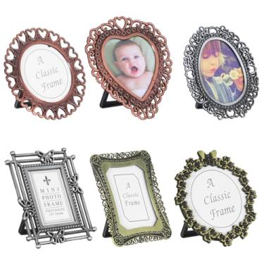 Imagem de IANFAN 6 porta-retratos vintage, porta-retratos de 2,5 cm, porta-retratos pequenos de metal, porta-retratos antigos, para exibição de fotos e pinturas