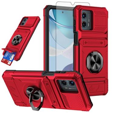 Imagem de Furiet Capa de celular para Motorola Moto G 5G 2023 com protetor de tela de vidro temperado, compartimentos para cartões, anel magnético, à prova de choque, amortecedor de silicone, híbrido, duas