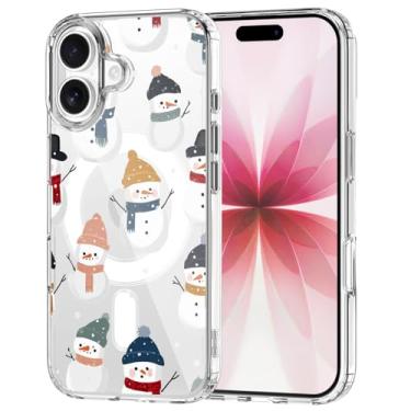 Imagem de OFQKOAKS Capa para iPhone 15 Pro, compatível com MagSafe, linda capa de telefone magnética de Natal, boneco de neve de inverno, capa protetora transparente e macia para mulheres e meninas